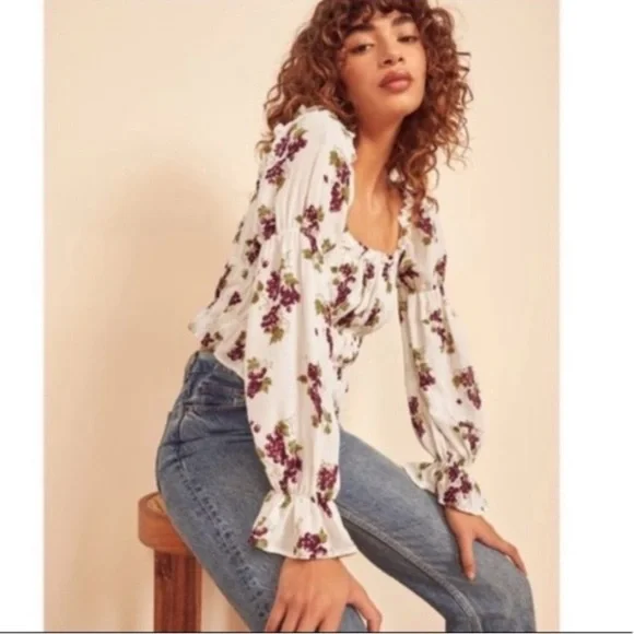 Reformation Amarena Floral Top Blouse Women’s Size XS Cropped - Picture 2 of 7